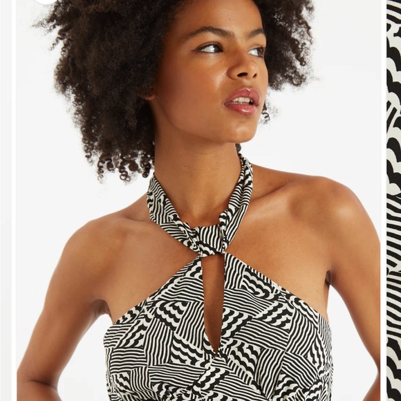 Louche Geri 60’s Patchwork Tie Neck Halter Midi Dress - Picture 4 of 5